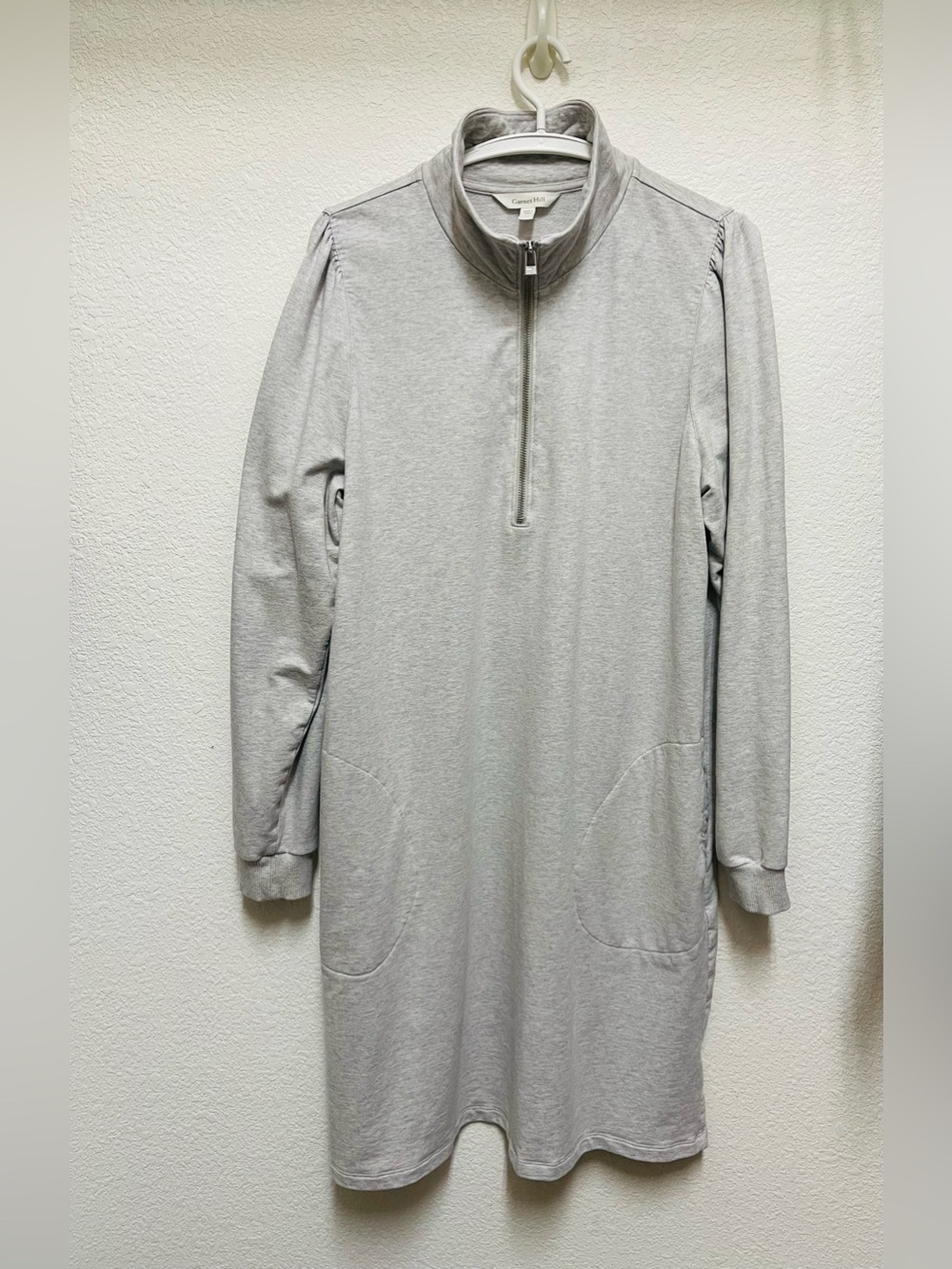 GARNET HILL Grey Cotton Blend Quarter Zip Long Sleeve Sweatshirt Lounge Dress L